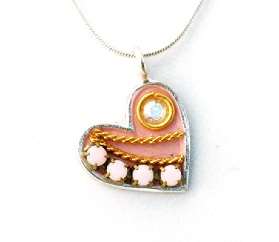 Pink Heart Necklace in Silver by Ester Shahaf