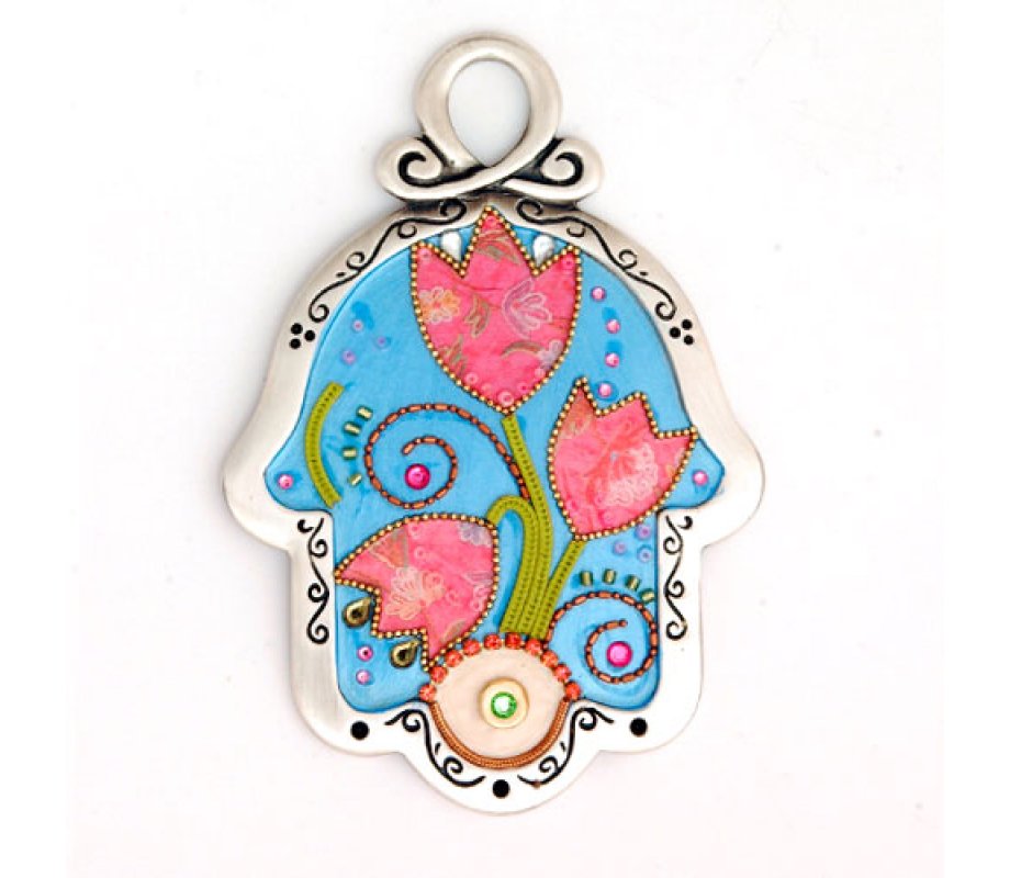 Pink Tulip Wall Hamsa by Ester Shahaf