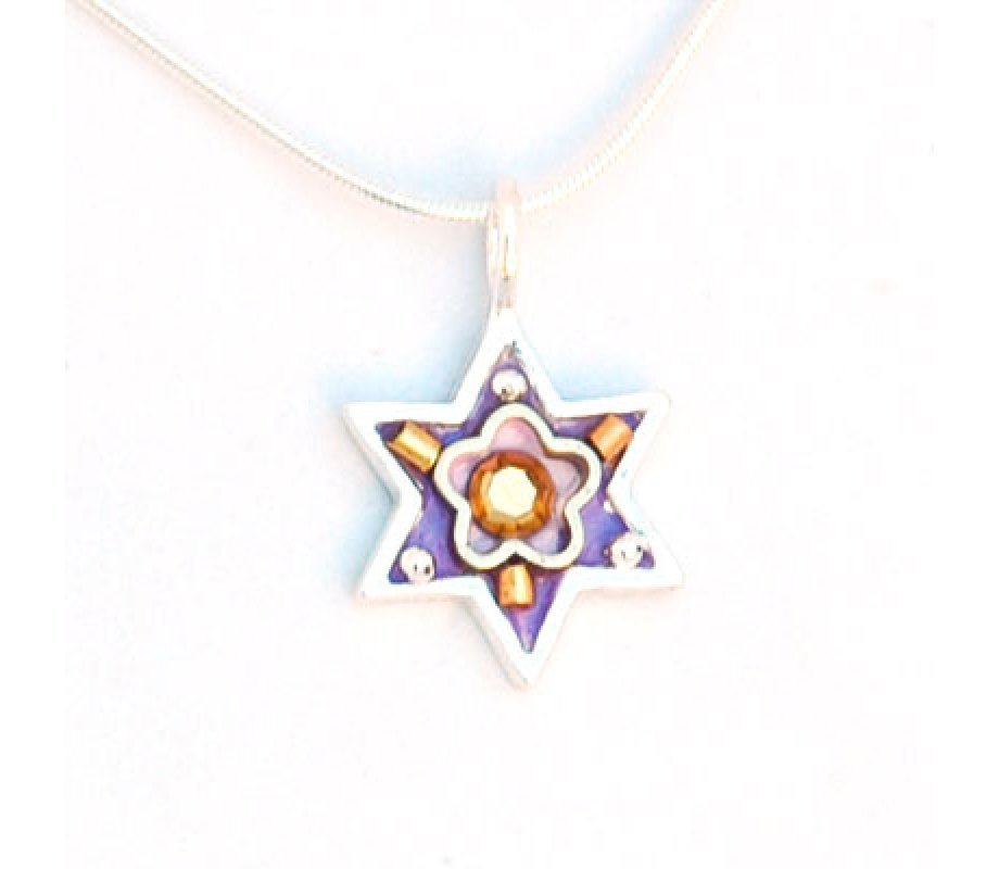 Purple Flower Star of David Necklace by Ester Shahaf