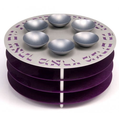 Purple-Silver Agayof Seder and Matza Plate