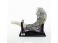 Rams Horn Replica on Stand - Silver Plated with Gold Tints and Jerusalem Images