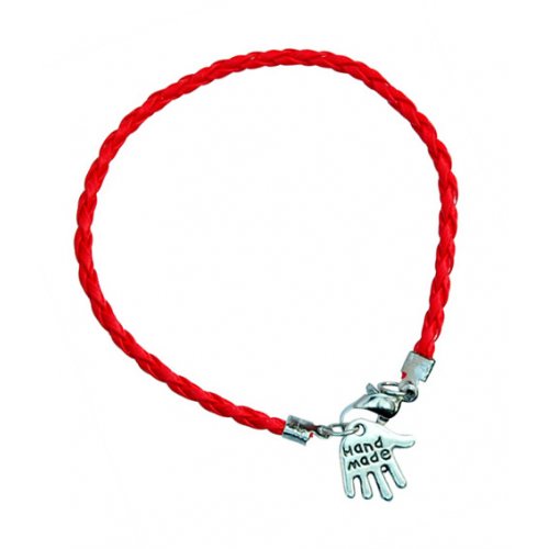 Red Braided Cord Kabbalah Bracelet, Silver Hamsa Charm - Inscribed Handmade