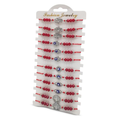 Red Cord Good Luck Bracelets with Various Judaic Decorations with Red Beads