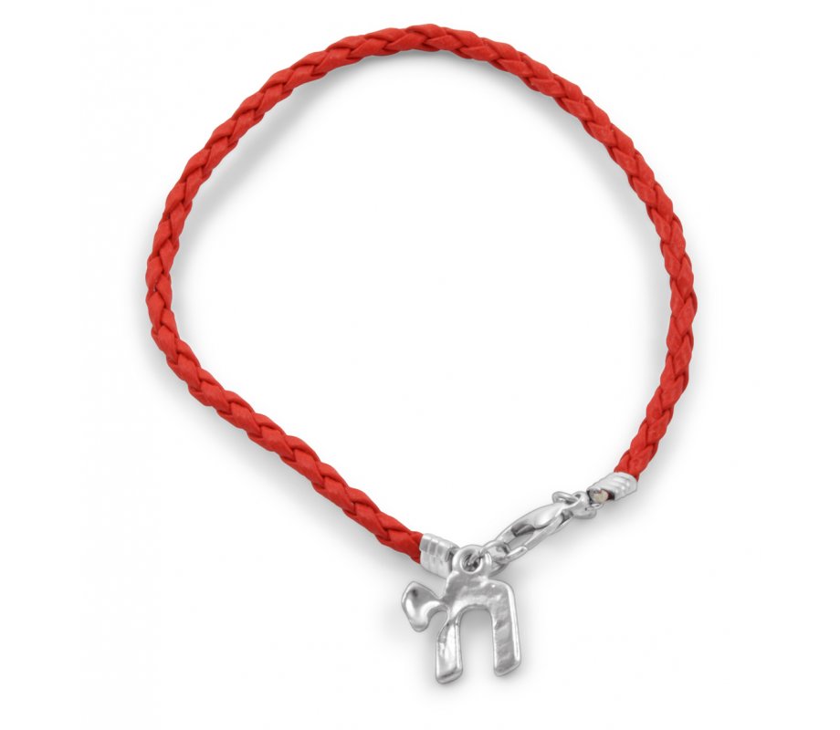 Red Cord Kabbalah Bracelet - Silver Chai Charm