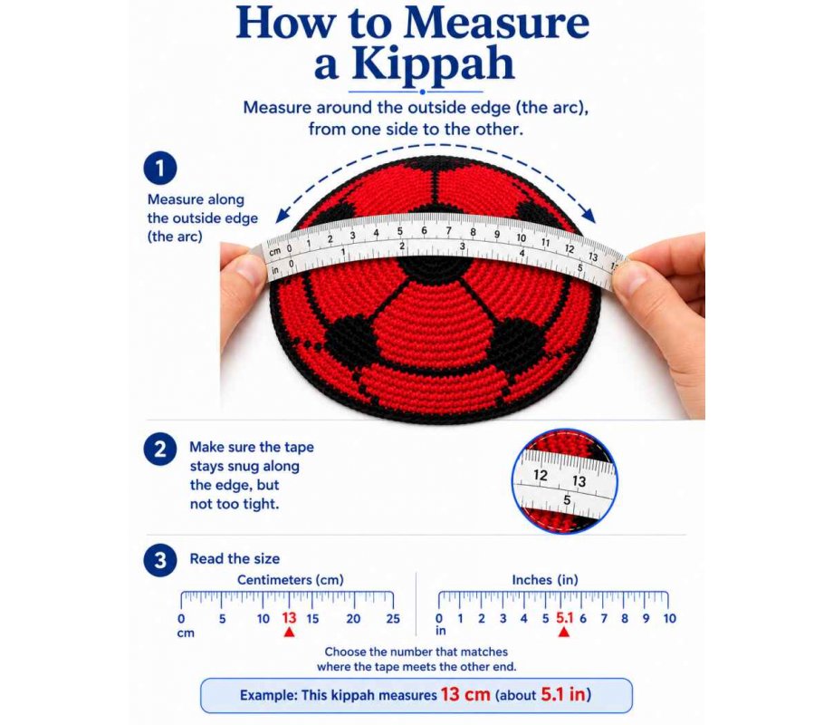 Red DMC Knitted Kippah - Soccer Ball Design