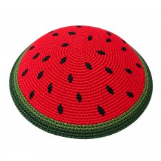 Red DMC Knitted Kippah - Watermelon Design