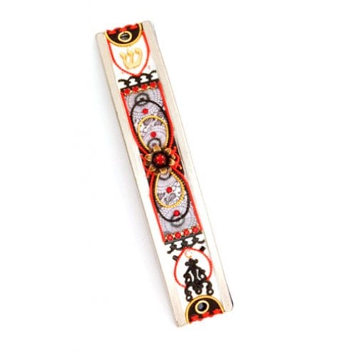 Red-Black Curved Pewter Mezuzah Case by Ester Shahaf