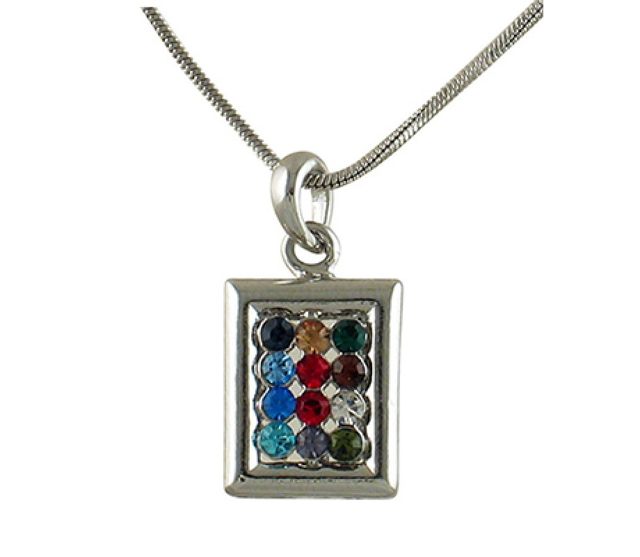 Rhodium Pendant Necklace - Colorful Twelve Tribes Breastplate