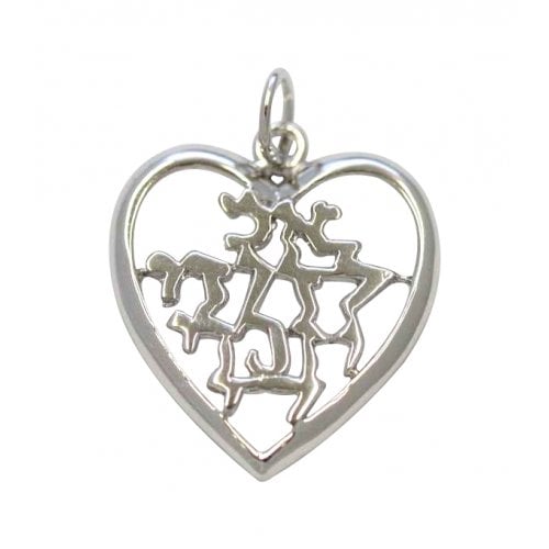 Rhodium Plated Gold Filled Heart Shape, Ani Ledodi in Hebrew in Silver