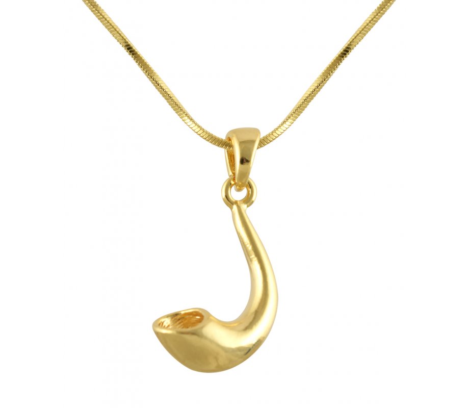 Rhodium Plated Pendant Necklace, Shofar Rams Horn - Gold