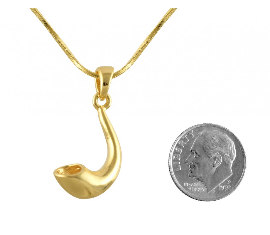 Rhodium Plated Pendant Necklace, Shofar Rams Horn - Gold