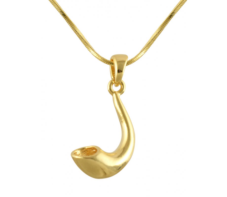 Rhodium Plated Pendant Necklace, Shofar Rams Horn - Gold