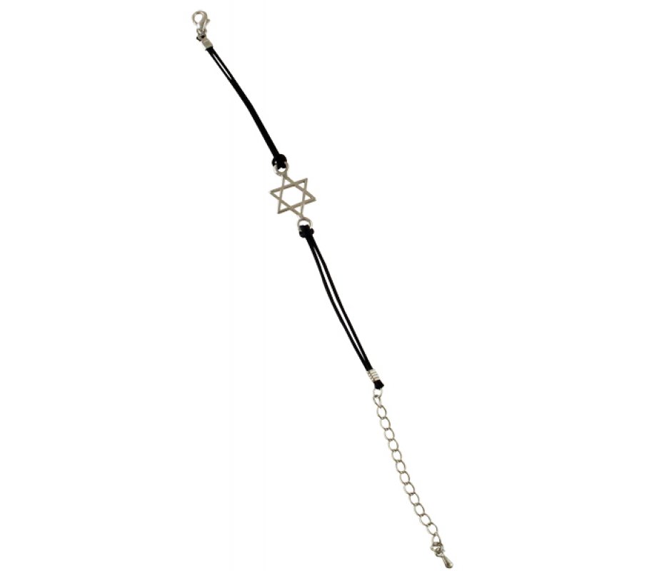 Rhodium Star of David Bracelet on Leather Cord
