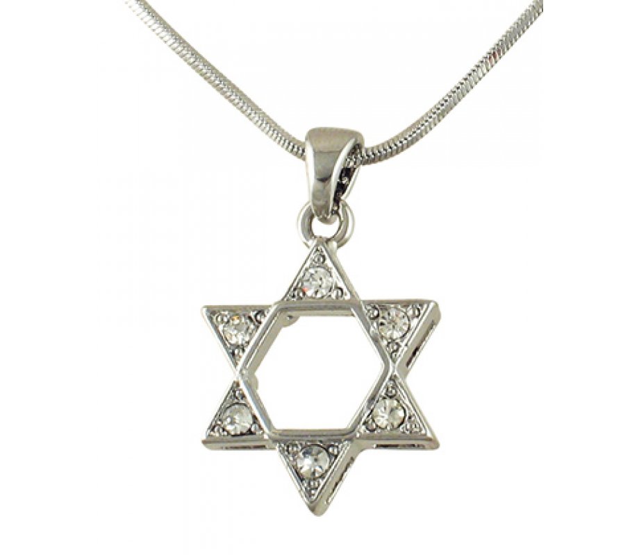 Rhodium Star of David Pendant Necklace - Colored Stones