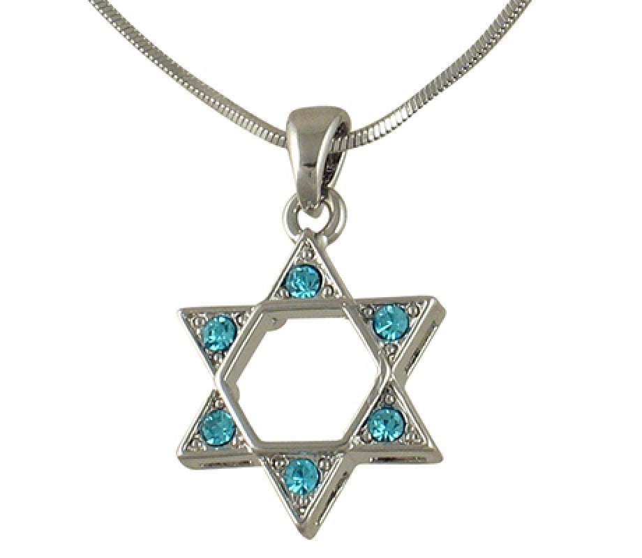 Rhodium Star of David Pendant Necklace - Colored Stones