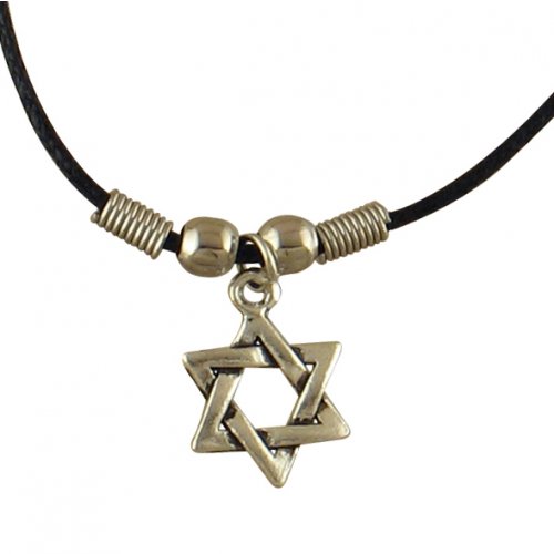 Rhodium Star of David on Black Necklace