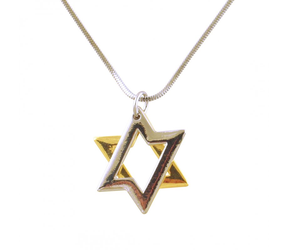 Rhodium Two tone 2 Layer Star of David Necklace