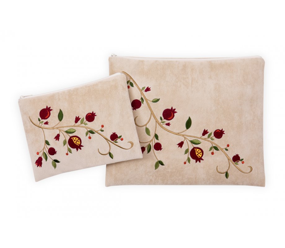 Ronit Gur Impala Tallit and Tefillin Bags Set, Embroidered Red Pomegranates