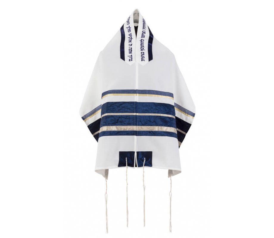 Ronit Gur Navy and Gold Stripes Tallit Prayer Shawl with Blessing with Bag and Kippah