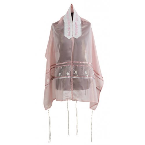 Ronit Gur Pink Organza Tallit Prayer Shawl Set With Bag and Kippah