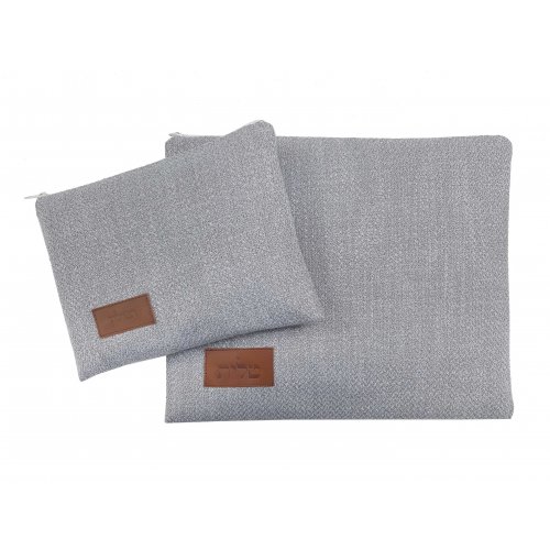 Ronit Gur Tallit and Tefillin Bag Set, Woven Fabric - Light Gray