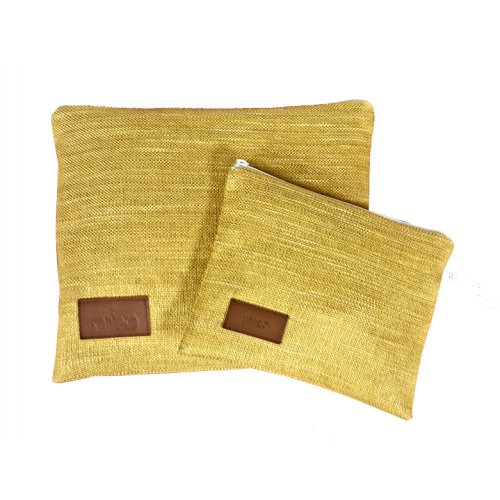 Ronit Gur Woven Fabric Tallit and Tefillin Bag, Leather Tag  Golden Yellow