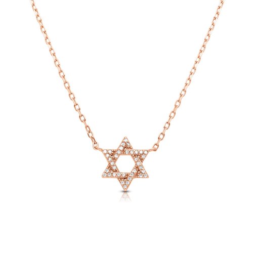 Rose Gold Plated Sterling Silver Necklace - Star of David with Zircons Pendant