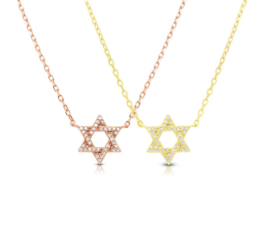 Rose Gold Plated Sterling Silver Necklace - Star of David with Zircons Pendant
