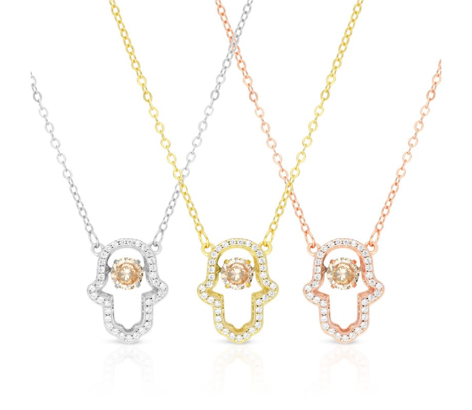 Rose Gold Plated Sterling Silver Necklace with Hamsa Pendant, Zircon Decorated