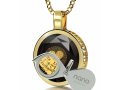 Round I Love You Onyx Pendant in 120 Languages - Gold Plate