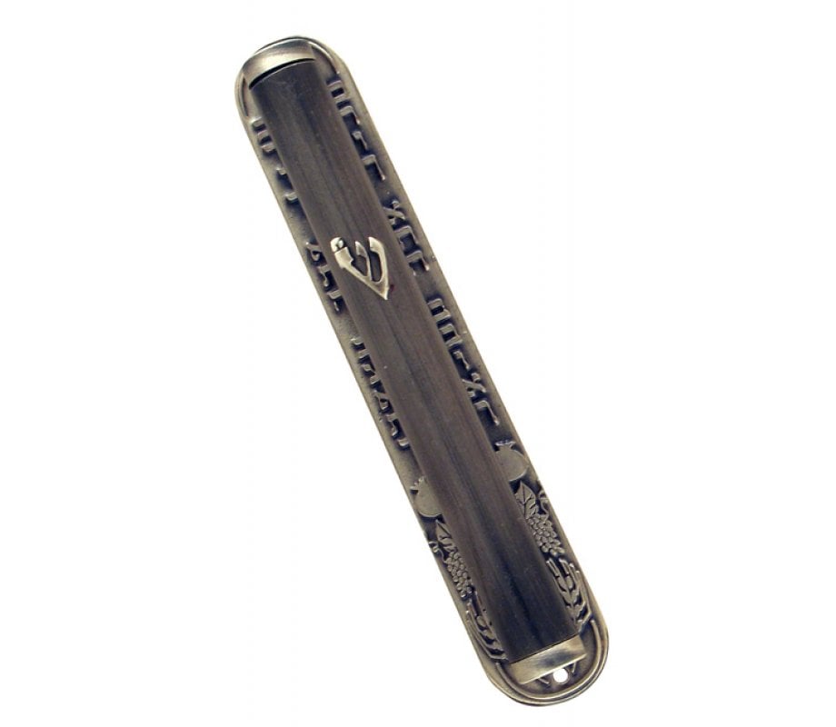Round Pewter Blessing Mezuzah