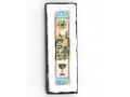 Rounded Mezuzah Case with Gleaming Judaic Symbols - Gold, Green and Off White