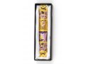 Rounded Mezuzah Case with Gleaming Peace Dove and Flowers - Gold and Purple