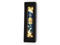 Rounded Mezuzah Case with Hoshen Breastplate and Menorah Design - Blue