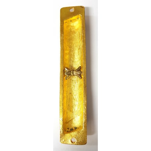 Rounded Mezuzah Case with Hoshen Breastplate and Menorah Design - Maroon