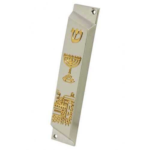 Set of 5 Mezuzah Cases with Decorative Judaica Motifs, Gold - 4