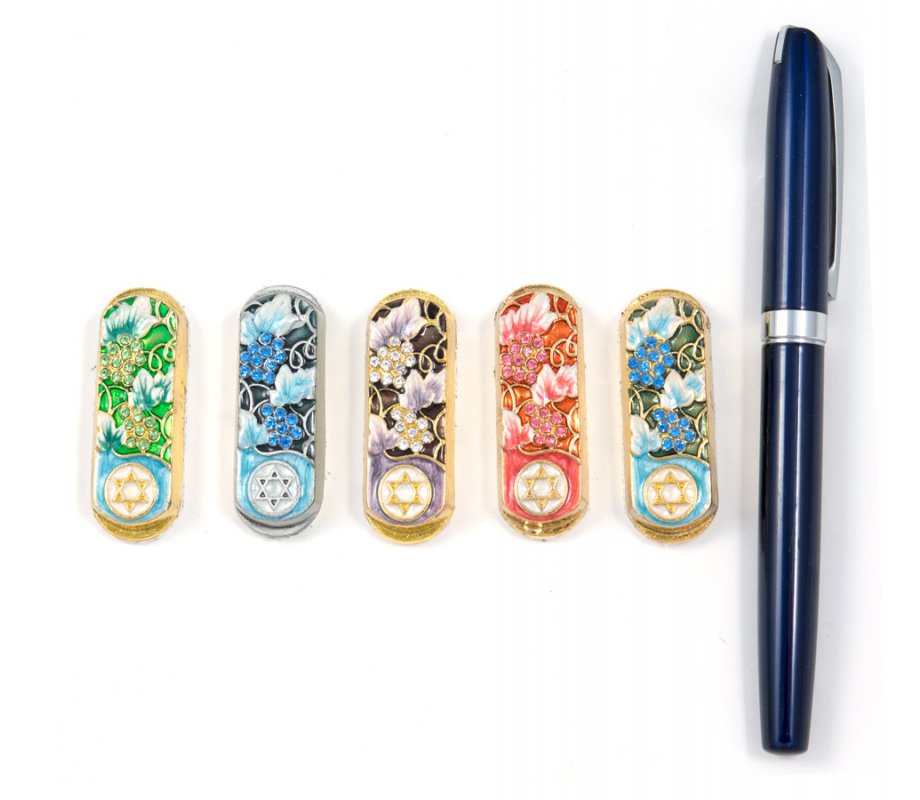 Set of Five Car Mezuzahs in Gift Box - Grapevine and Star of David Design