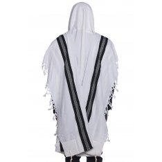 Shabbat Wool Tallit Non Slip Prayer Shawl with Lining - Black with Herringbone Stripe