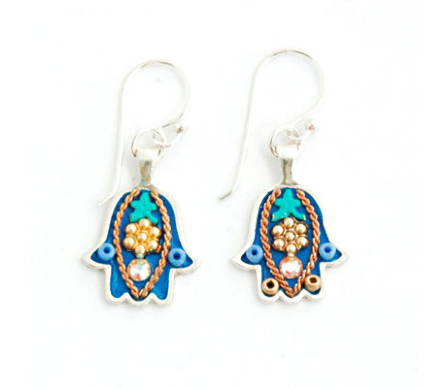 Shades of Blue Hamsa Earrings by Ester Shahaf