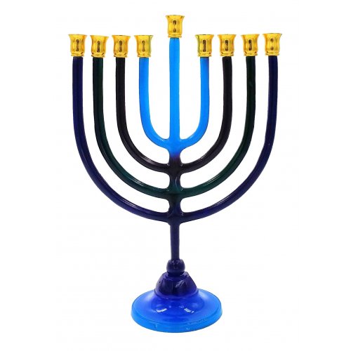 Shades of Blue and Purple Chanukah Menorah with Stem Aluminum - For Candles