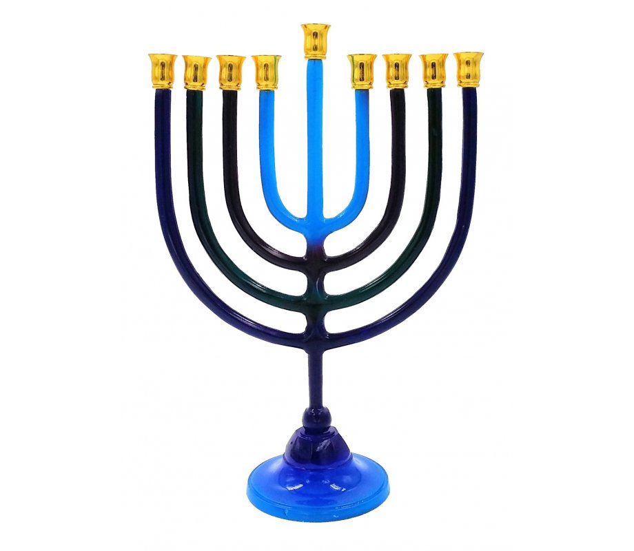 Shades of Blue and Purple Chanukah Menorah with Stem Aluminum - For