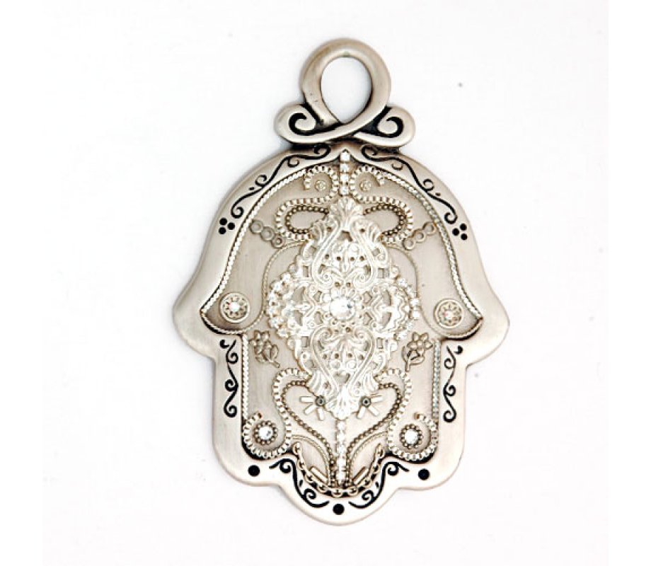 Shades of Silver Wall Hamsa by Ester Shahaf