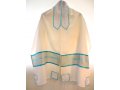 Sheer White and turquoise Tallit Set by Galilee Silks