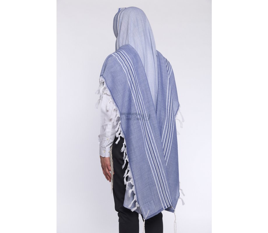 Shir Wool Tallit Non Slip Prayer Shawl - Contemporary Denim Color Stripes