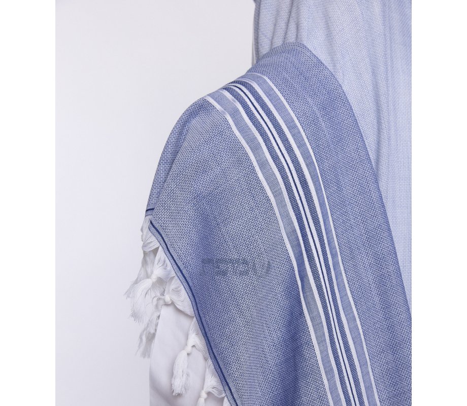 Shir Wool Tallit Non Slip Prayer Shawl - Contemporary Denim Color Stripes