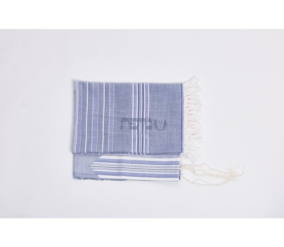 Shir Wool Tallit Non Slip Prayer Shawl - Contemporary Denim Color Stripes