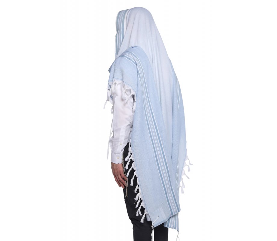 Shir Wool Tallit Non Slip Prayer Shawl - Light Blue Stripes
