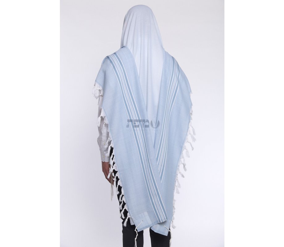 Shir Wool Tallit Non Slip Prayer Shawl - Light Blue Stripes