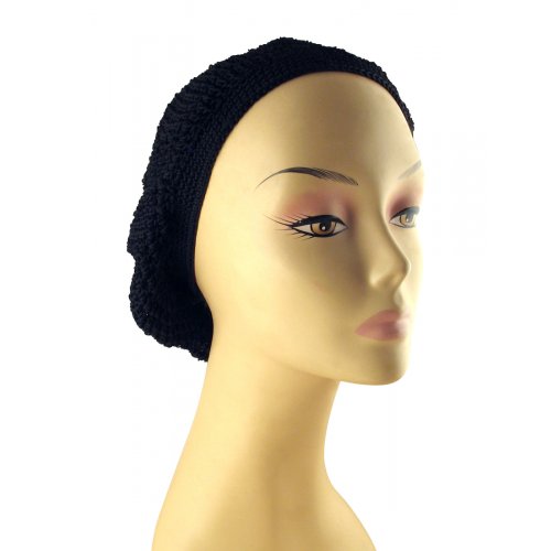 Short Length Womans Black Lined Snood  Small Crocheted Stitch