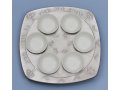 Shraga Landesman Aluminum Seder Plate Engraved Hebrew Wording with White Dishes
